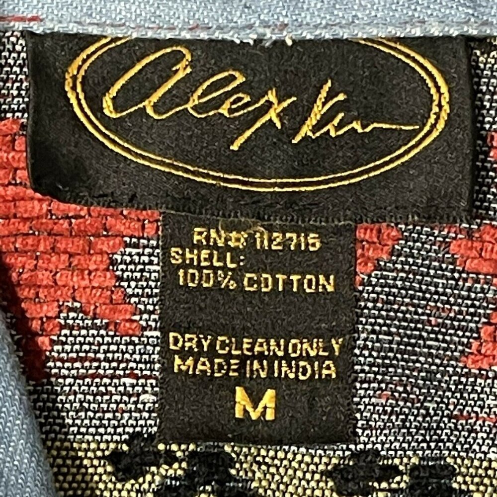 Vintage Alex Kim Denim Shirt Size M With Patterned Panels & Stone Buttons - Picture 5 of 7